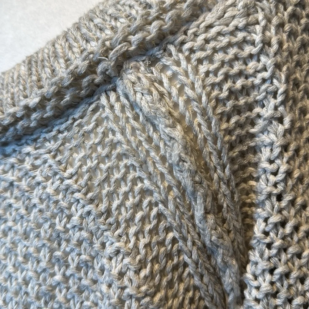 Free People Cable Knit Gray and Cream Wide Crew Neck Long Sleeve Sweater